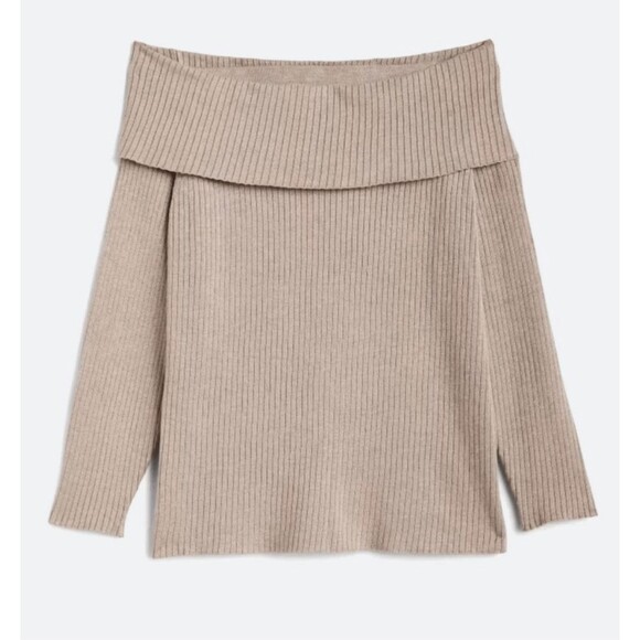 Stitch Fix Sweater Top Pullover 3X Tan Off The Shoulder Minimalist Quiet Luxury - Picture 3 of 6